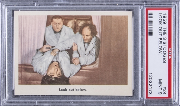 1959 Fleer "Three Stooges" #24 "Look Out Below." – PSA MINT 9